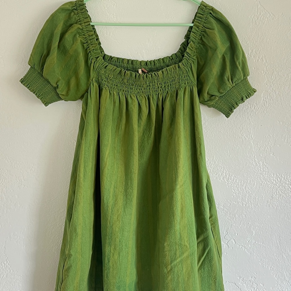Free People Green Puff Sleeve mini dress XS